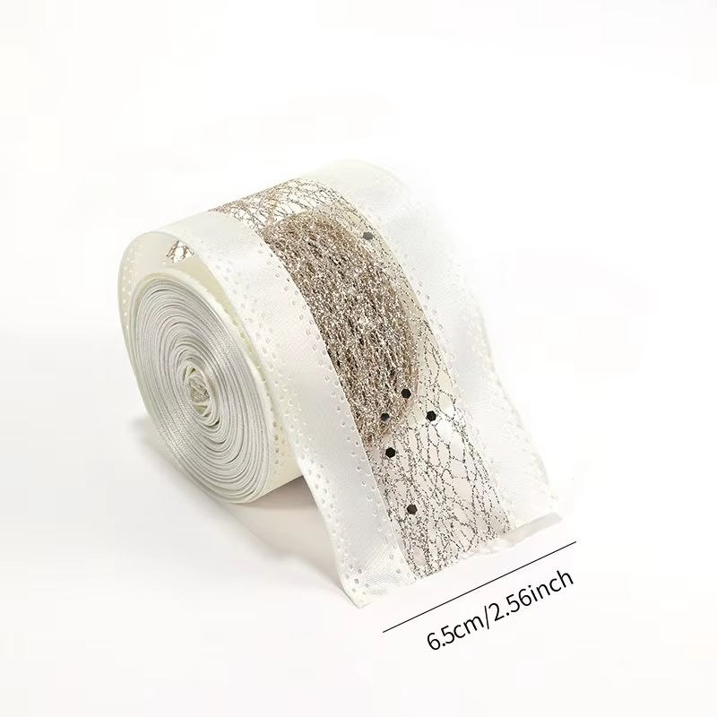6 Rolls Christmas Ribbon Wired 6.3x200cm Glitter Snowflake Jewel Ornament Ribbon Set for Xmas Tree, Gift Wrapping,Home Decor