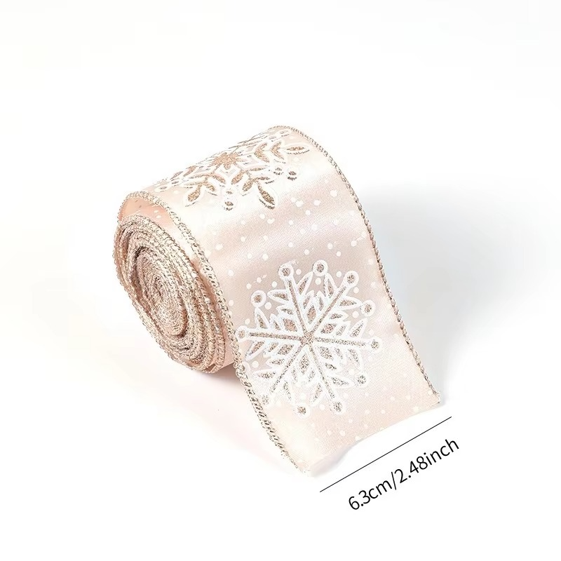 6 Rolls Christmas Ribbon Wired 6.3x200cm Glitter Snowflake Jewel Ornament Ribbon Set for Xmas Tree, Gift Wrapping,Home Decor