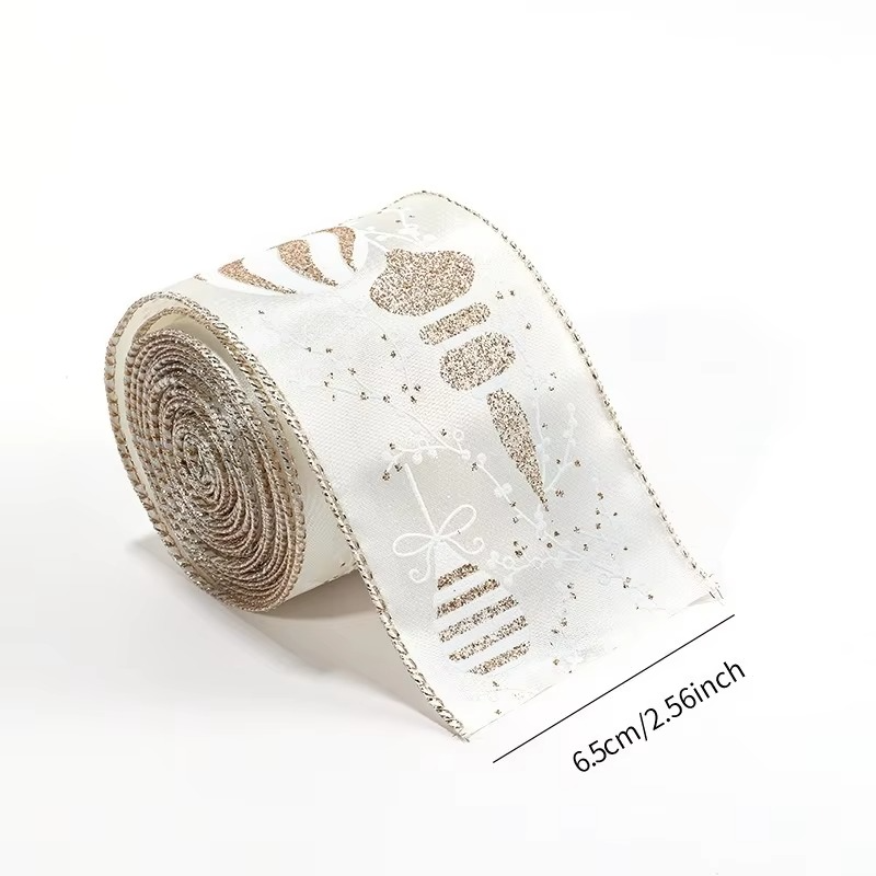 6 Rolls Christmas Ribbon Wired 6.3x200cm Glitter Snowflake Jewel Ornament Ribbon Set for Xmas Tree, Gift Wrapping,Home Decor