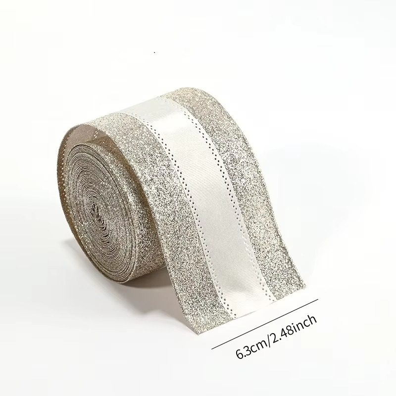 6 Rolls Christmas Ribbon Wired 6.3x200cm Glitter Snowflake Jewel Ornament Ribbon Set for Xmas Tree, Gift Wrapping,Home Decor