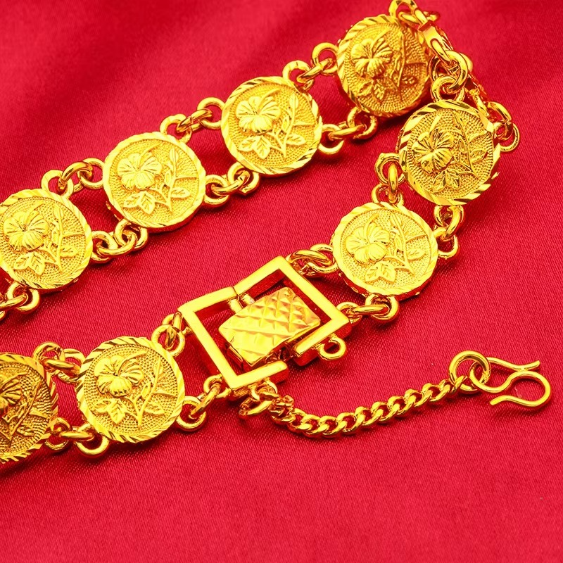 24K Gold Rose Bracelet AU999 Pure Gold 3D blooming rose design, delicate see-through petals, elegant and romantic for daily wear