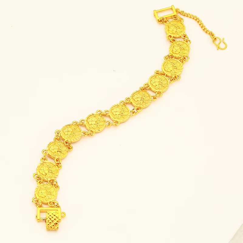 24K Gold Rose Bracelet AU999 Pure Gold 3D blooming rose design, delicate see-through petals, elegant and romantic for daily wear