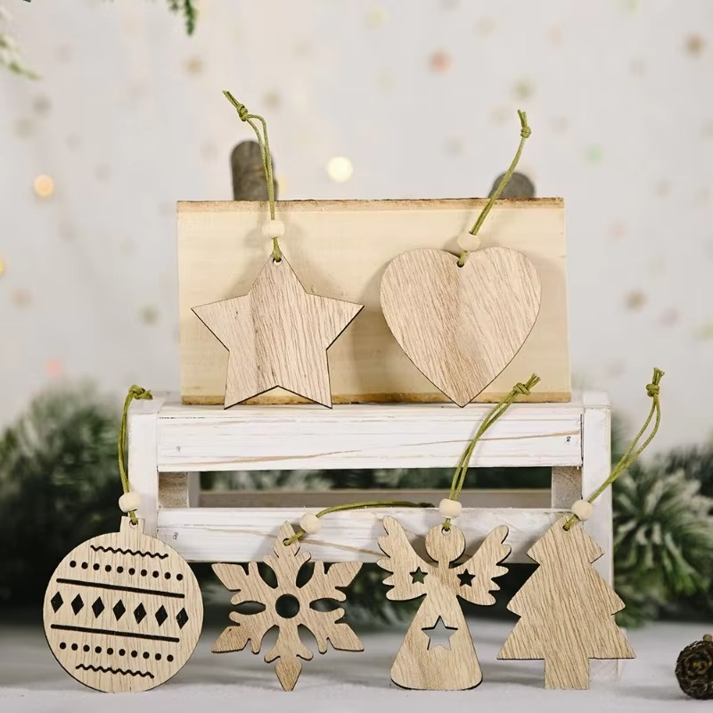 12pcs Christmas Tree Ornament Wood Xmas Winter Party Ornament Hanging Reindeer Rustic Craft Decor for Holiday Tree Decoration
