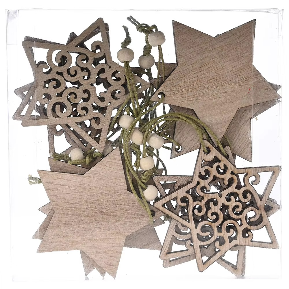 12pcs Christmas Tree Ornament Wood Xmas Winter Party Ornament Hanging Reindeer Rustic Craft Decor for Holiday Tree Decoration