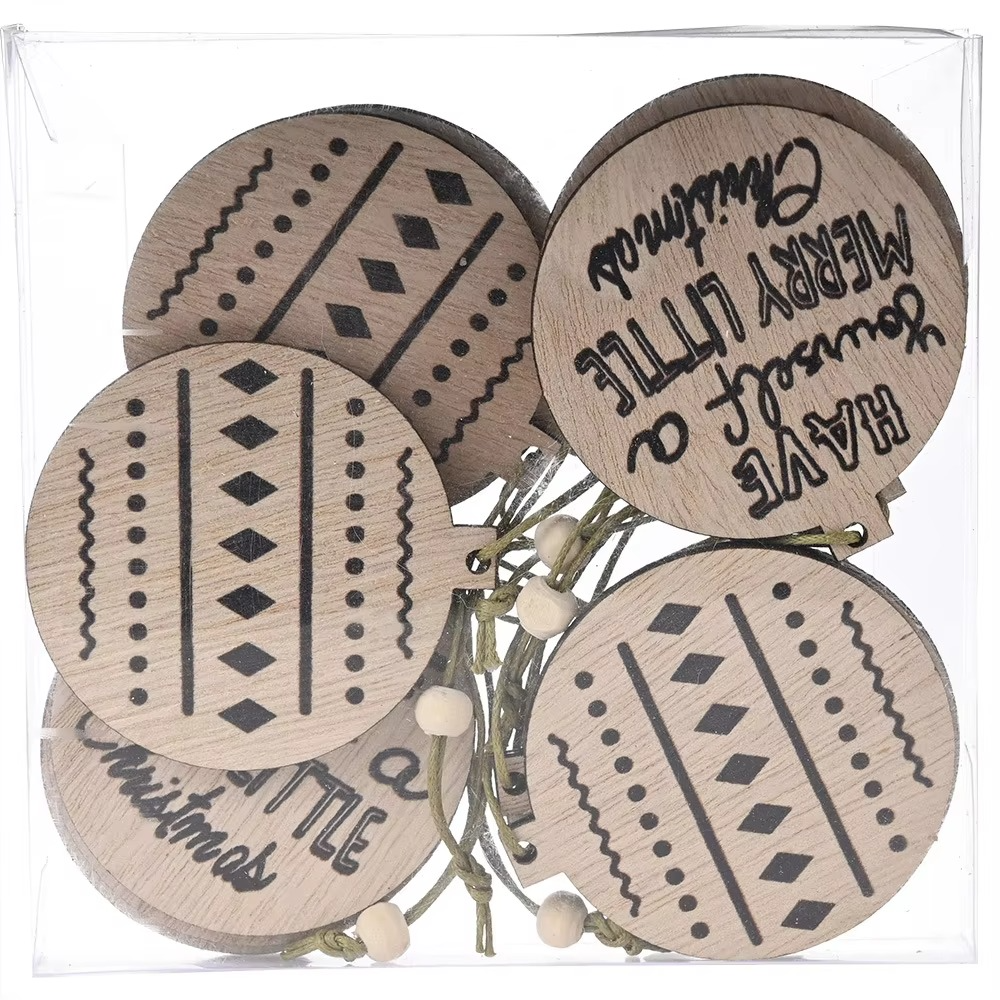 12pcs Christmas Tree Ornament Wood Xmas Winter Party Ornament Hanging Reindeer Rustic Craft Decor for Holiday Tree Decoration