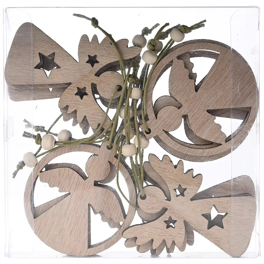 12pcs Christmas Tree Ornament Wood Xmas Winter Party Ornament Hanging Reindeer Rustic Craft Decor for Holiday Tree Decoration