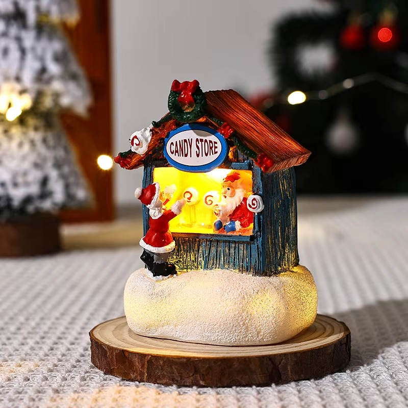 Christmas Resin Ornament Small House Santa Claus Store Micro Landscape New Decorations Gift