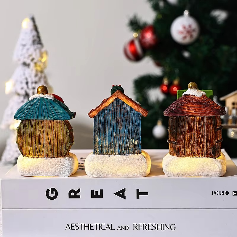 Christmas Resin Ornament Small House Santa Claus Store Micro Landscape New Decorations Gift
