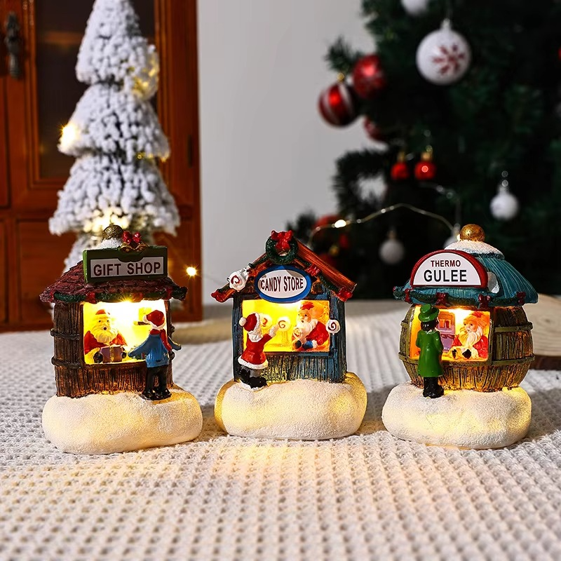 Christmas Resin Ornament Small House Santa Claus Store Micro Landscape New Decorations Gift