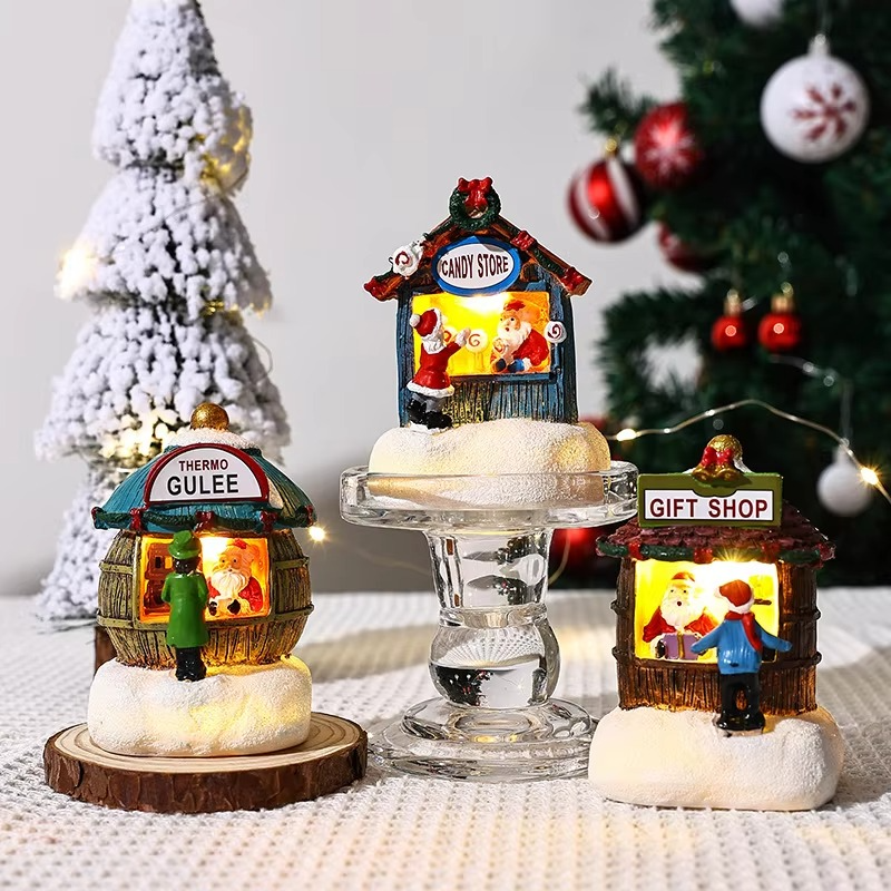 Christmas Resin Ornament Small House Santa Claus Store Micro Landscape New Decorations Gift