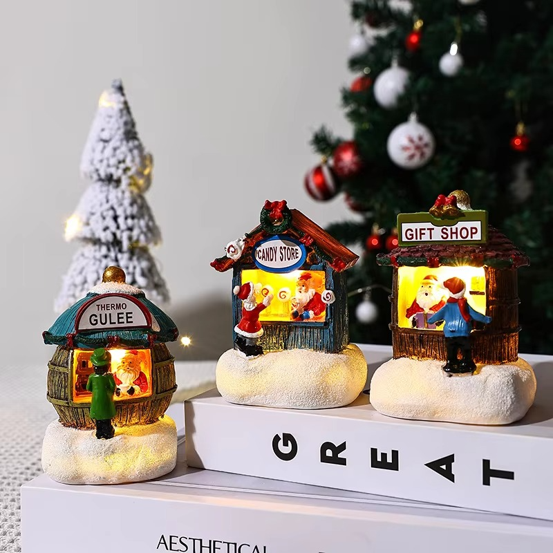 Christmas Resin Ornament Small House Santa Claus Store Micro Landscape New Decorations Gift
