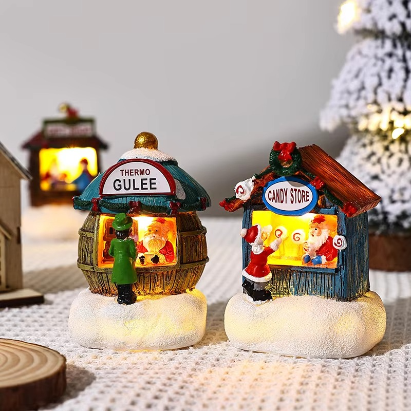 Christmas Resin Ornament Small House Santa Claus Store Micro Landscape New Decorations Gift