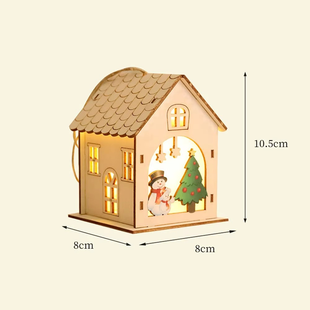 4PCS Creative Wooden Luminous Hut Christmas Decorations Christmas Tree Decorations Hanging Decorations DIY Showcases
