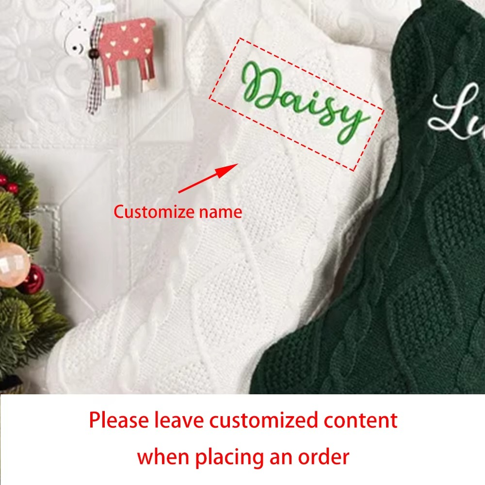 Custom Bone Christmas Stocking Dog Bone Knitted Christmas Stocking with Name Bone Holiday Stocking for Dog Santa Sack Kid Gift