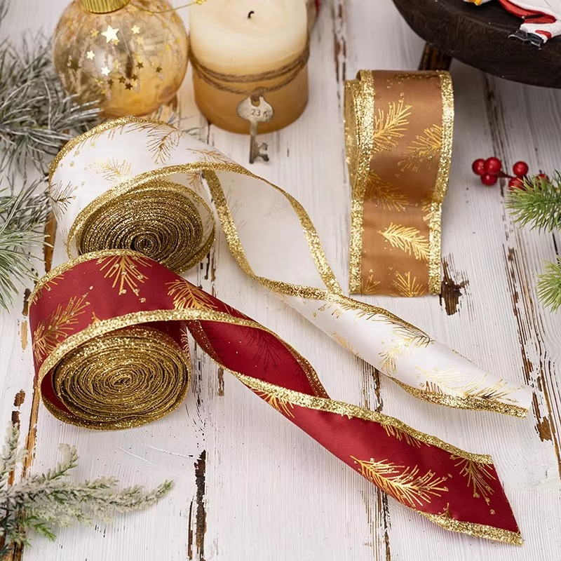 3 Rolls Christmas Wired Ribbon Winter Snowflake Ribbon Xmas Decor Wrapping Ribbon for Gift Wrapping Bow Wreath Crafts Home Decor