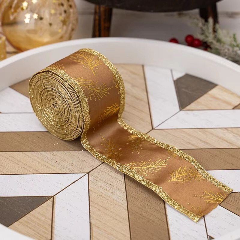 3 Rolls Christmas Wired Ribbon Winter Snowflake Ribbon Xmas Decor Wrapping Ribbon for Gift Wrapping Bow Wreath Crafts Home Decor
