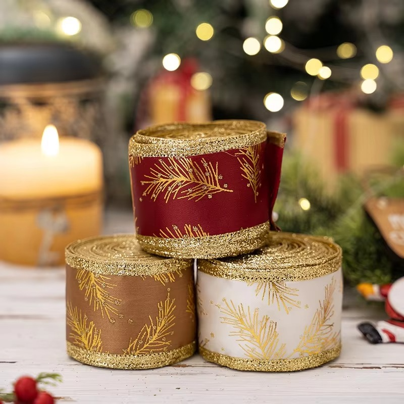 3 Rolls Christmas Wired Ribbon Winter Snowflake Ribbon Xmas Decor Wrapping Ribbon for Gift Wrapping Bow Wreath Crafts Home Decor