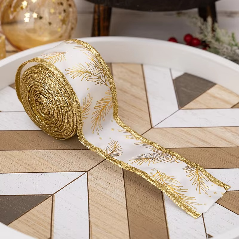 3 Rolls Christmas Wired Ribbon Winter Snowflake Ribbon Xmas Decor Wrapping Ribbon for Gift Wrapping Bow Wreath Crafts Home Decor