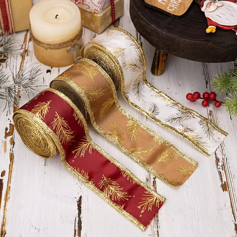 3 Rolls Christmas Wired Ribbon Winter Snowflake Ribbon Xmas Decor Wrapping Ribbon for Gift Wrapping Bow Wreath Crafts Home Decor