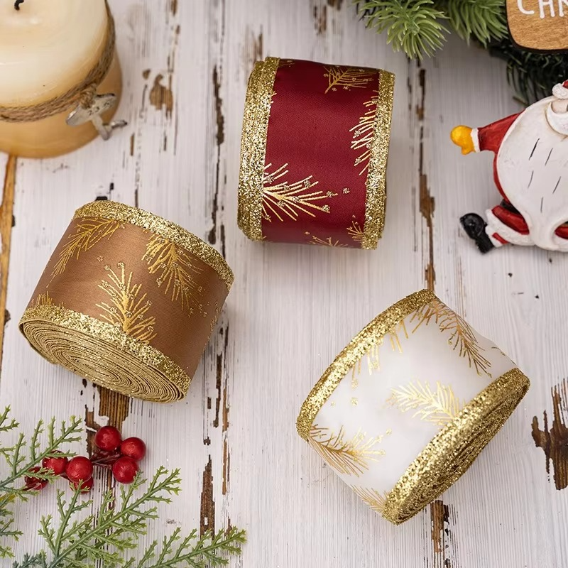 3 Rolls Christmas Wired Ribbon Winter Snowflake Ribbon Xmas Decor Wrapping Ribbon for Gift Wrapping Bow Wreath Crafts Home Decor