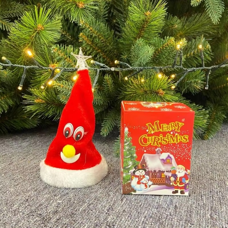 New Electric Christmas Hat Music Toy 6-inch Swinging Bell Twist Dance Lamp Tree Funny Creative Surprise Party Prop Santa Claus