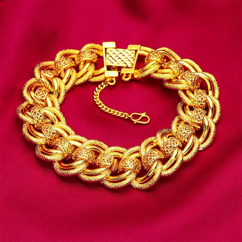 24K real gold 9999 yellow gold 20mm Men's Bracelet Watch Chain Wide Side Bracelet
