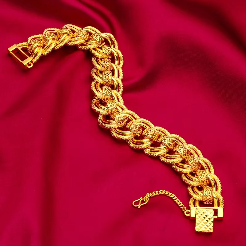 24K real gold 9999 yellow gold 20mm Men's Bracelet Watch Chain Wide Side Bracelet
