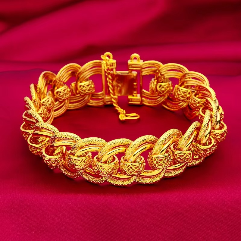 24K real gold 9999 yellow gold 20mm Men's Bracelet Watch Chain Wide Side Bracelet