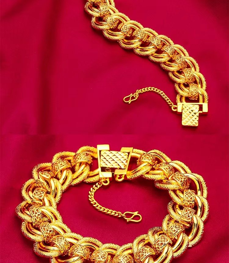 24K real gold 9999 yellow gold 20mm Men's Bracelet Watch Chain Wide Side Bracelet