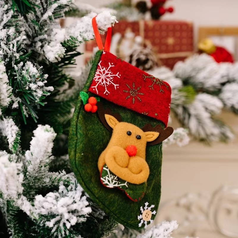 Christmas Stockings 3Pcs Santa, Snowman, Bear & Deer Xmas Stockings with Hanging Rope Cute Decorative for Holiday Party Decor