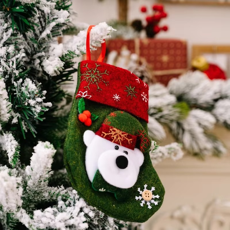 Christmas Stockings 3Pcs Santa, Snowman, Bear & Deer Xmas Stockings with Hanging Rope Cute Decorative for Holiday Party Decor