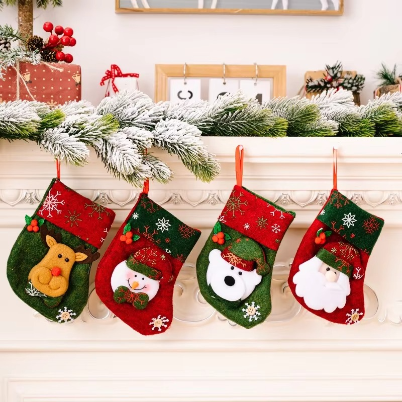Christmas Stockings 3Pcs Santa, Snowman, Bear & Deer Xmas Stockings with Hanging Rope Cute Decorative for Holiday Party Decor