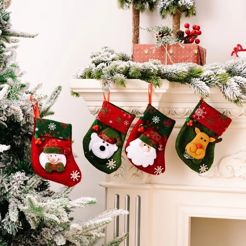 Christmas Stockings 3Pcs Santa, Snowman, Bear & Deer Xmas Stockings with Hanging Rope Cute Decorative for Holiday Party Decor
