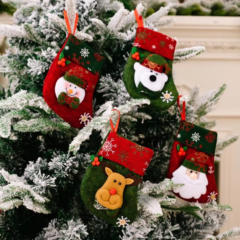 Christmas Stockings 3Pcs Santa, Snowman, Bear & Deer Xmas Stockings with Hanging Rope Cute Decorative for Holiday Party Decor