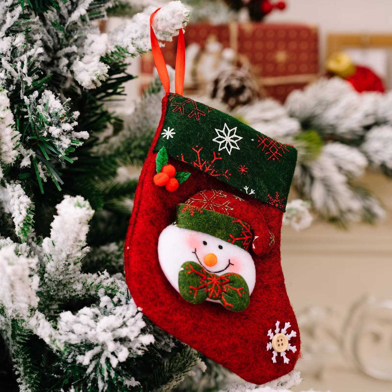 Christmas Stockings 3Pcs Santa, Snowman, Bear & Deer Xmas Stockings with Hanging Rope Cute Decorative for Holiday Party Decor
