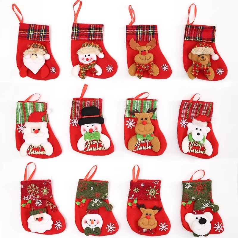12pcs Mini Christmas Stockings,Xmas Stocking Xmas Tree Ornaments Decor Santa Claus Snowman Reindeer Gift Card Silverware Holders