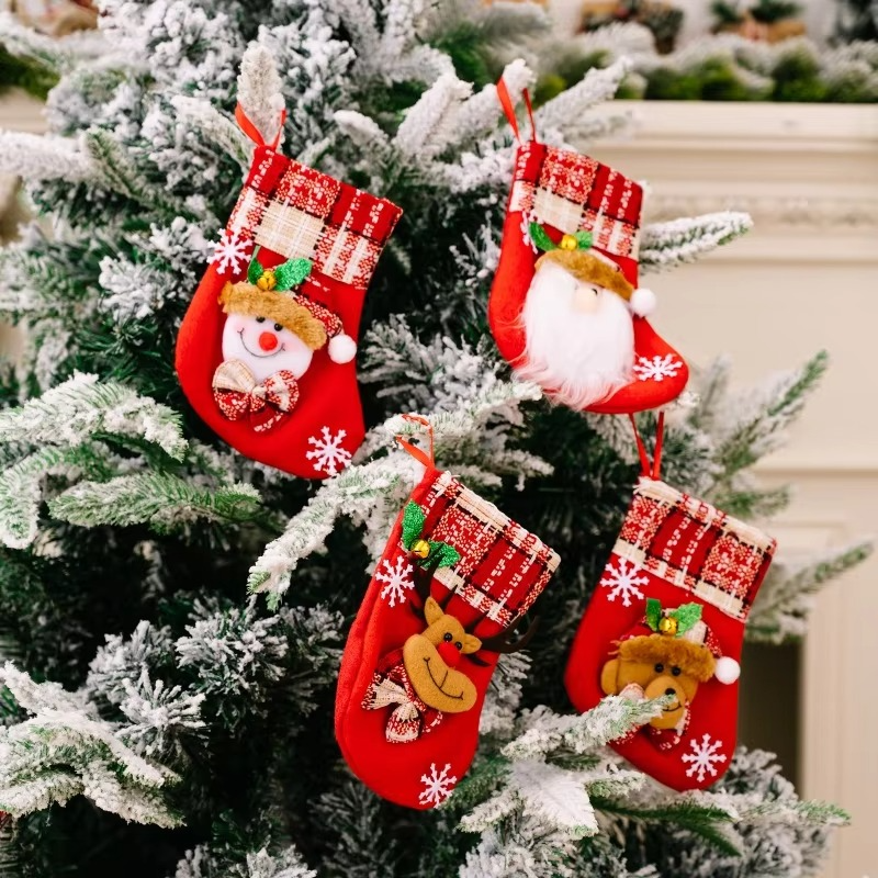 12pcs Mini Christmas Stockings,Xmas Stocking Xmas Tree Ornaments Decor Santa Claus Snowman Reindeer Gift Card Silverware Holders
