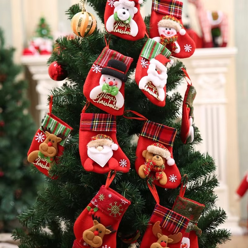 12pcs Mini Christmas Stockings,Xmas Stocking Xmas Tree Ornaments Decor Santa Claus Snowman Reindeer Gift Card Silverware Holders