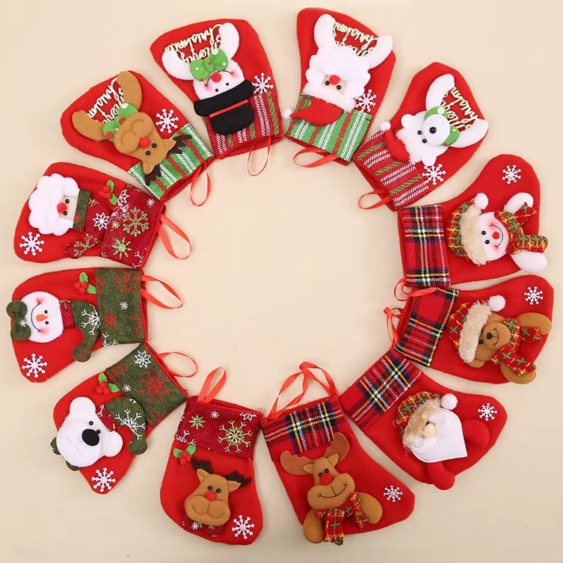 12pcs Mini Christmas Stockings,Xmas Stocking Xmas Tree Ornaments Decor Santa Claus Snowman Reindeer Gift Card Silverware Holders