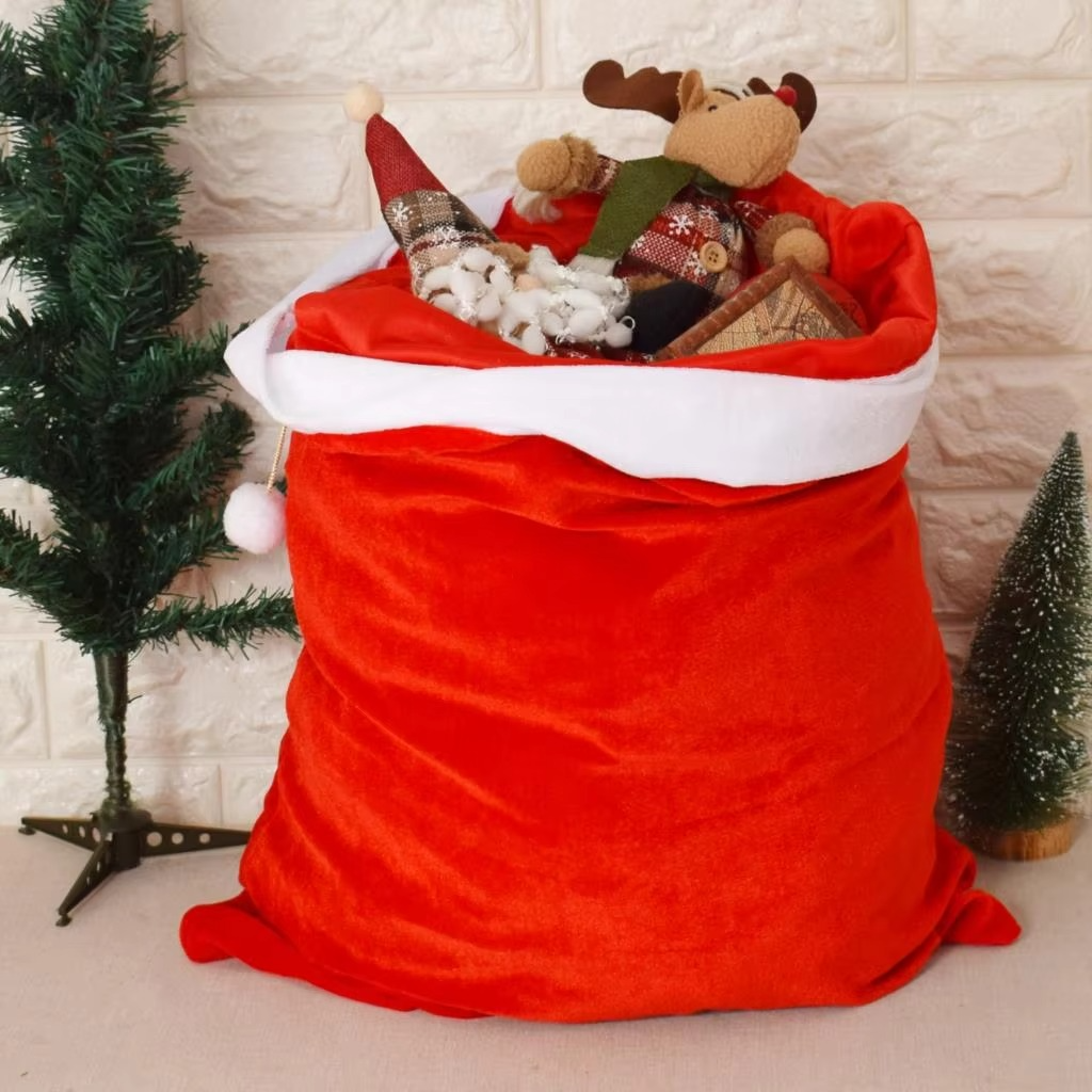 1Pcs Christmas Sacks Red Velvet Santa Claus Bags With Drawstring Large Xmas Present Storage Holiday Party Supply