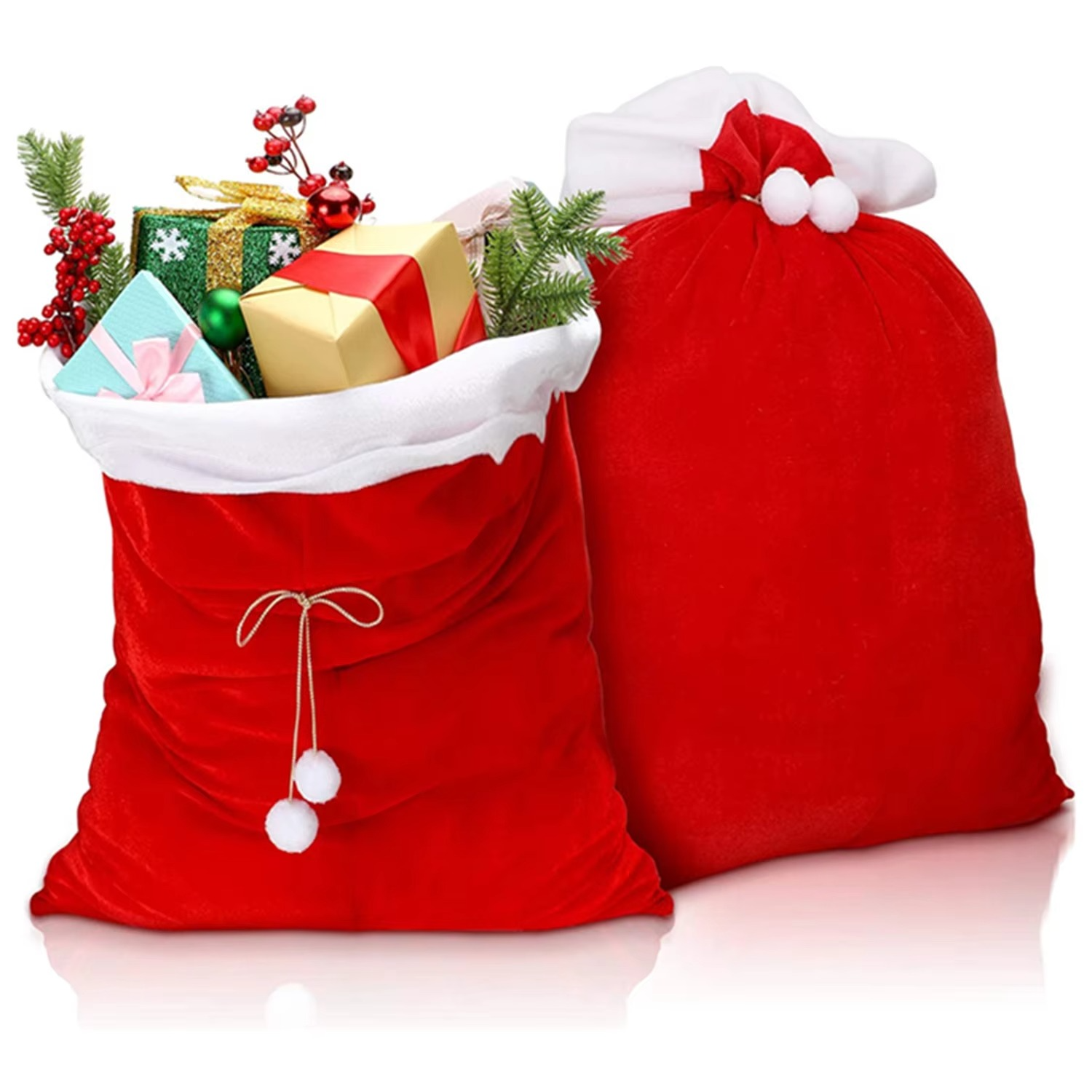 1Pcs Christmas Sacks Red Velvet Santa Claus Bags With Drawstring Large Xmas Present Storage Holiday Party Supply