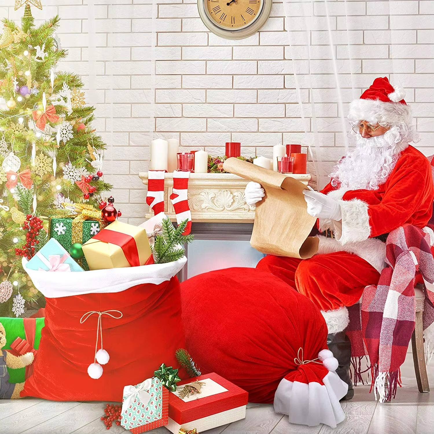 1Pcs Christmas Sacks Red Velvet Santa Claus Bags With Drawstring Large Xmas Present Storage Holiday Party Supply