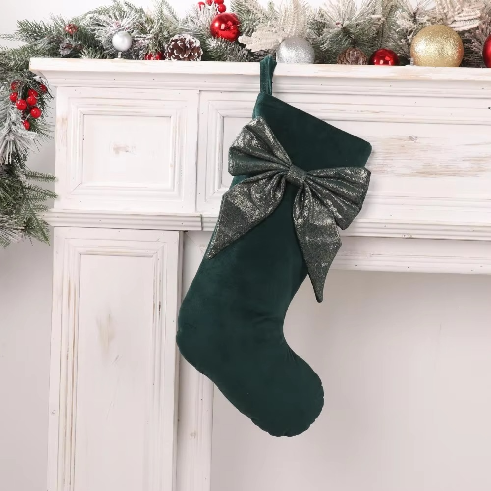 2pcs Christmas Stocking With Glitter Bow For Family Hanging Ornament Home Party Decorations For Fireplace Xmas Season