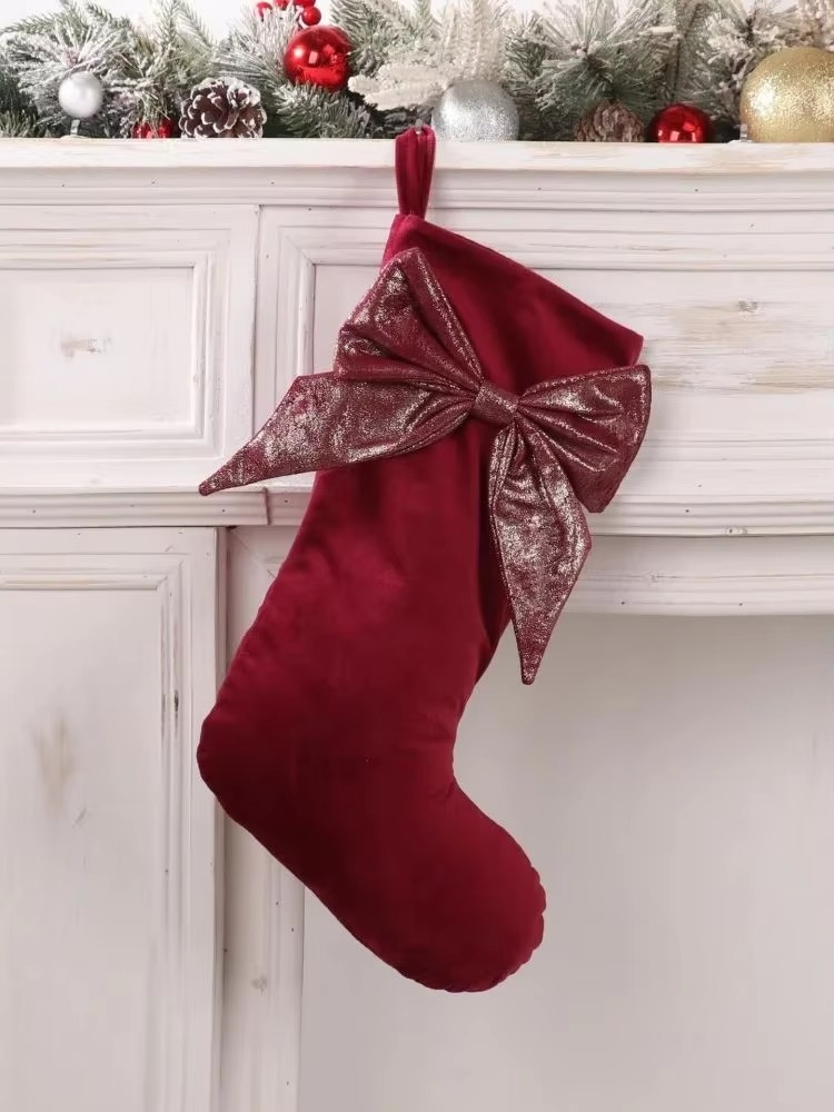 2pcs Christmas Stocking With Glitter Bow For Family Hanging Ornament Home Party Decorations For Fireplace Xmas Season
