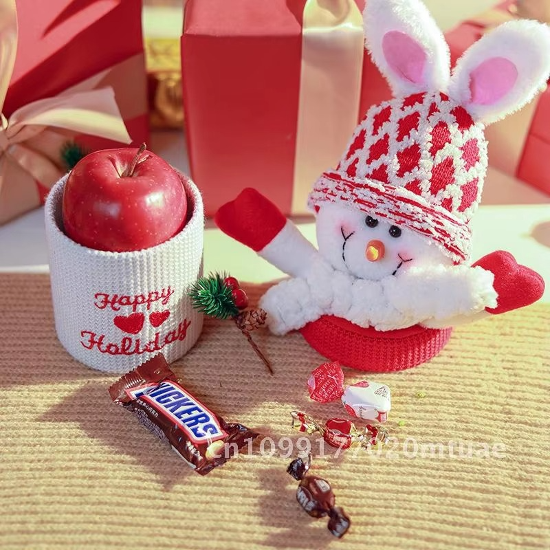 Cartoon Santa Claus Peace Fruit Packaging Box Christmas Gift Bag Red Fabric Christmas Edition with Snowman Reindeer Design