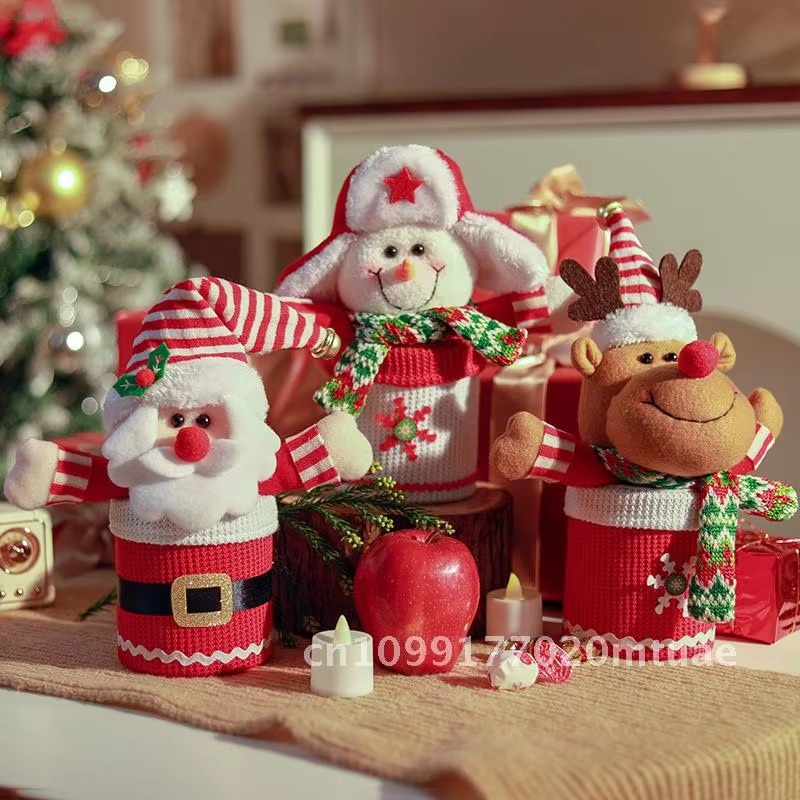 Cartoon Santa Claus Peace Fruit Packaging Box Christmas Gift Bag Red Fabric Christmas Edition with Snowman Reindeer Design
