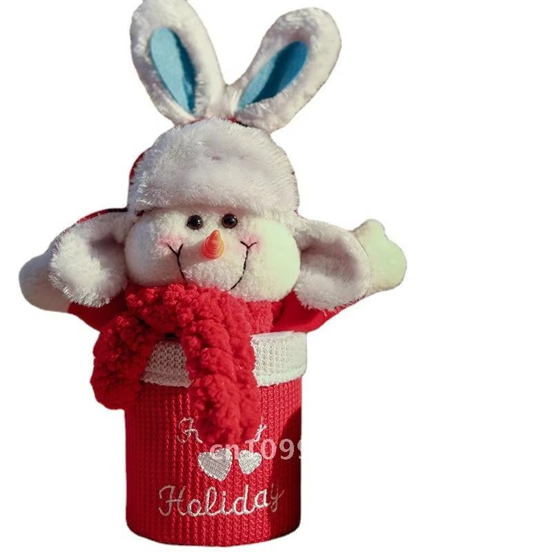 Cartoon Santa Claus Peace Fruit Packaging Box Christmas Gift Bag Red Fabric Christmas Edition with Snowman Reindeer Design