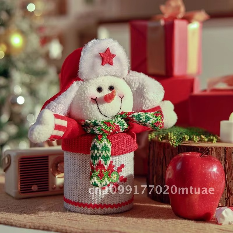 Cartoon Santa Claus Peace Fruit Packaging Box Christmas Gift Bag Red Fabric Christmas Edition with Snowman Reindeer Design