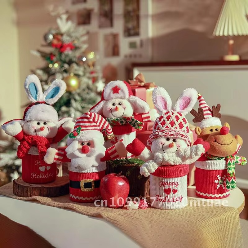 Cartoon Santa Claus Peace Fruit Packaging Box Christmas Gift Bag Red Fabric Christmas Edition with Snowman Reindeer Design