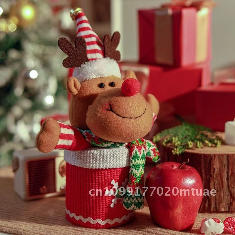 Cartoon Santa Claus Peace Fruit Packaging Box Christmas Gift Bag Red Fabric Christmas Edition with Snowman Reindeer Design